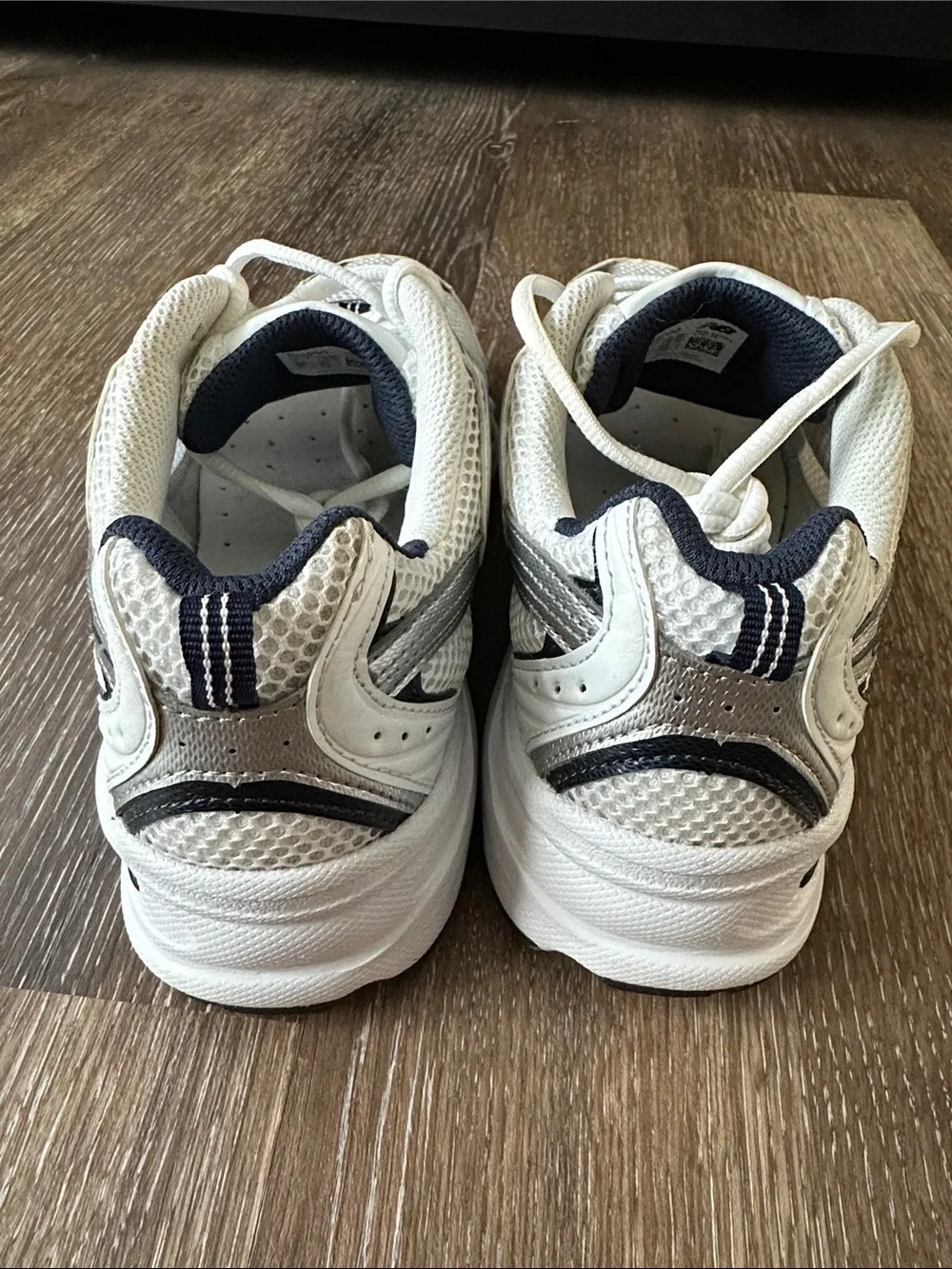 New Balance White Silver & Blue Athletic Sneakers - Picture 7 of 10